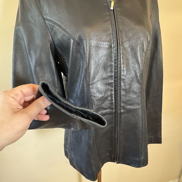 Vintage Nine West Soft Leather Jacket Women's Medium Zip Front Pockets Black - Picture 6 of 8